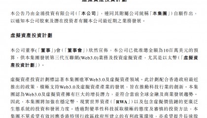 金涌投资：预算1000万美元投资以太币等虚拟资产