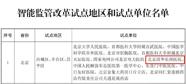 北京清华长庚医院入选国家医保智能监管改革试点单位